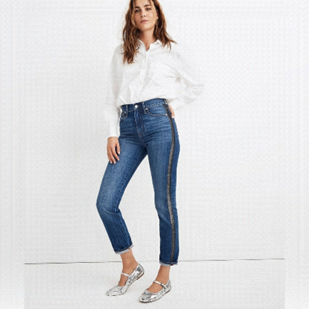 MADEWELL The Perfect Vintage Jean: Metallic Tuxedo Stripe Edition size 26